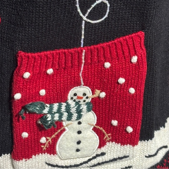 Womens Large Christmas Holiday Cardigan Sweater Karen Scott Vtg Button Up Pocket - Picture 14 of 15